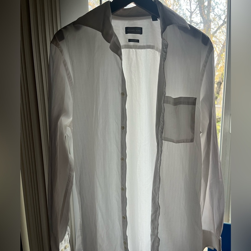 Michael Kors Size M(15-15.5) White,long sleeve button down shirt.